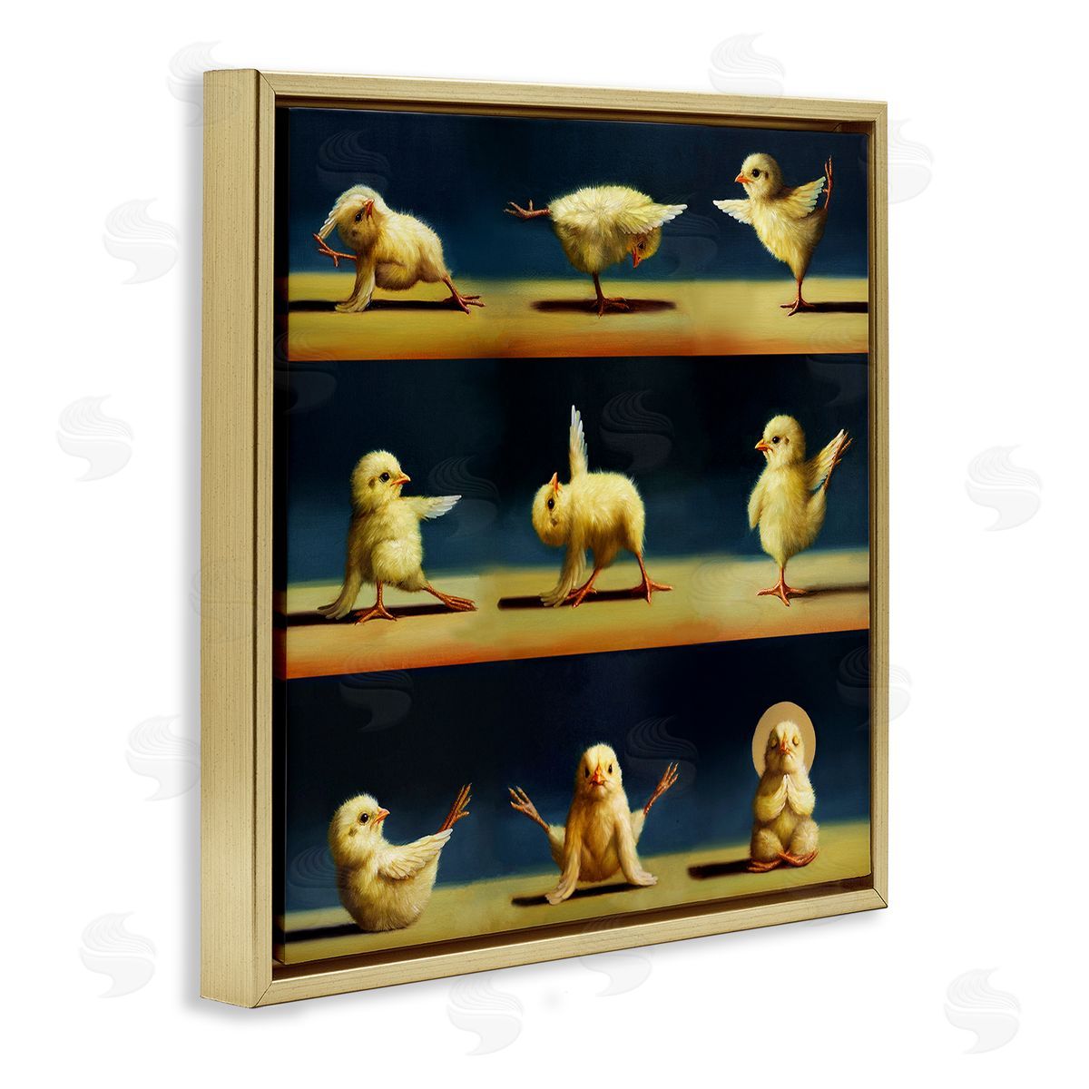 Yoga Chicks Stretching Meditation Gold Floating Frame Canvas Wall Art, Home Decor by Lucia Heffernan