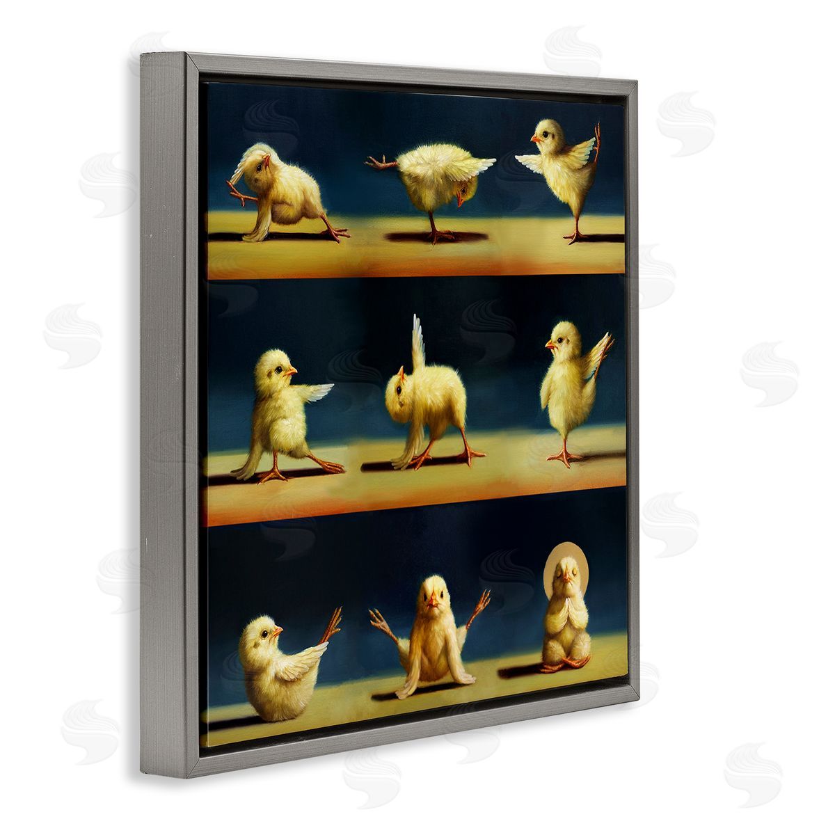 Yoga Chicks Stretching Meditation Grey Floating Frame Canvas Wall Art, Home Decor by Lucia Heffernan