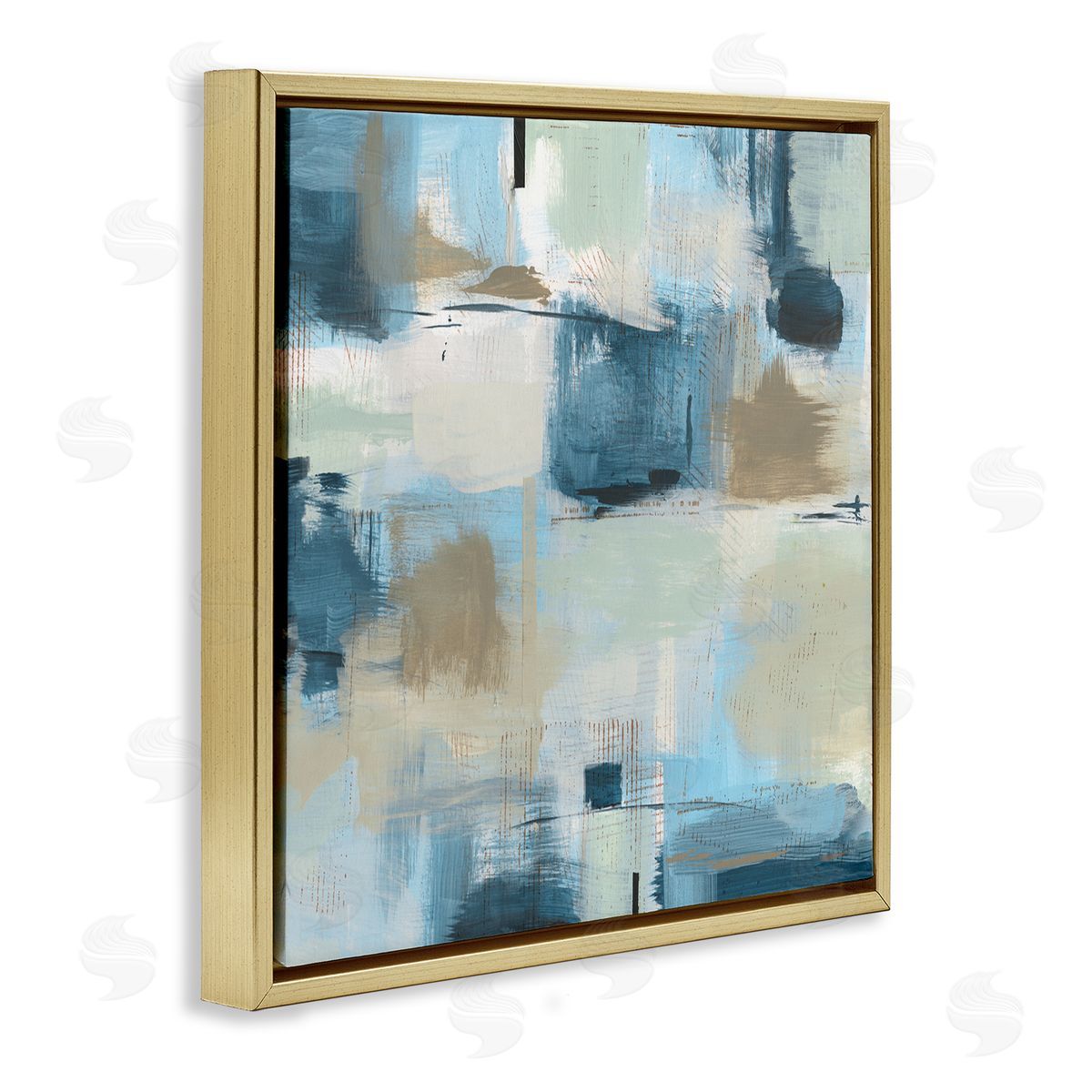Susan Jill Modern Abstract Tiled Paint Patchwork Collage  Gold Floating Frame Canvas Wall Art Print