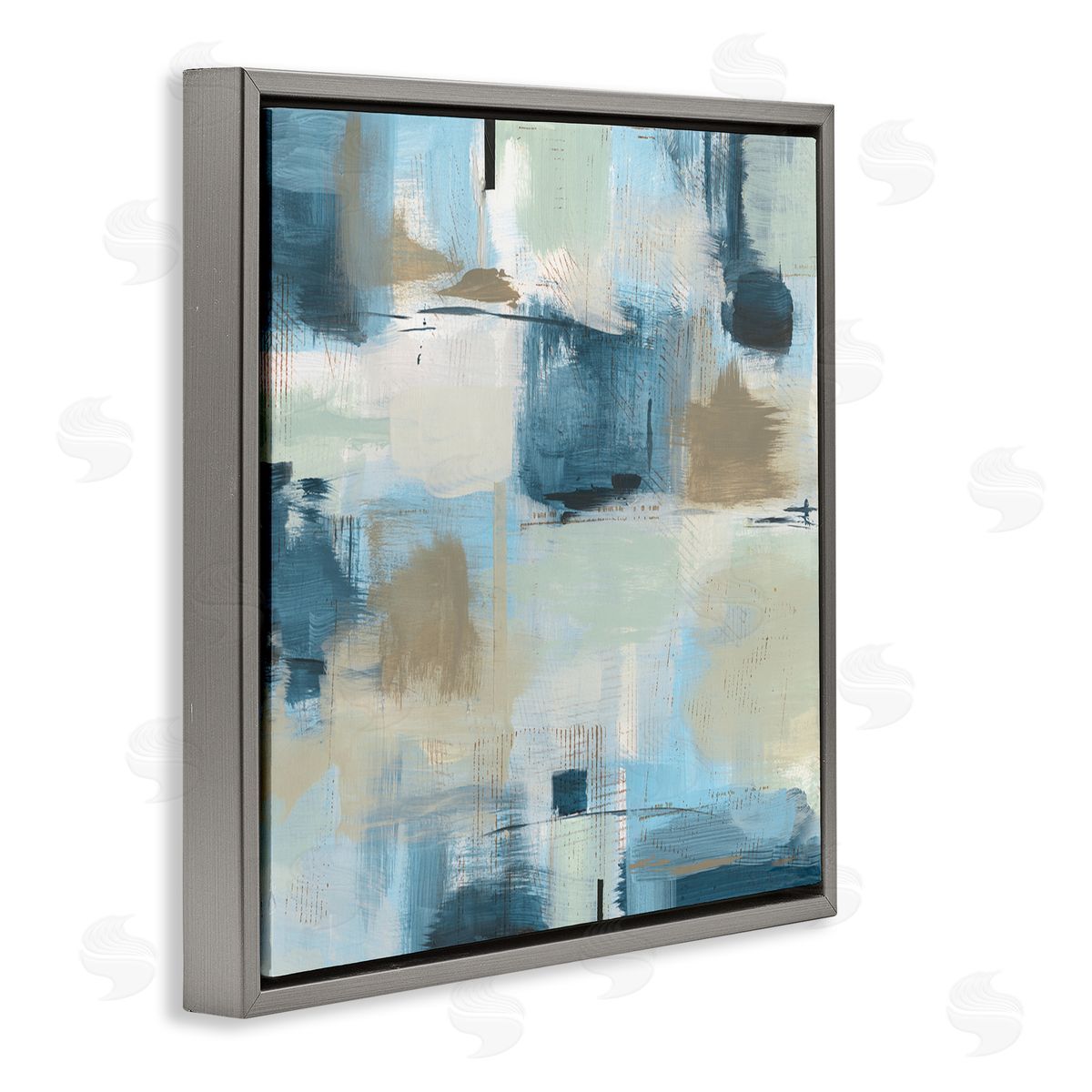 Susan Jill Modern Abstract Tiled Paint Patchwork Collage  Gray Floating Frame Canvas Wall Art Print