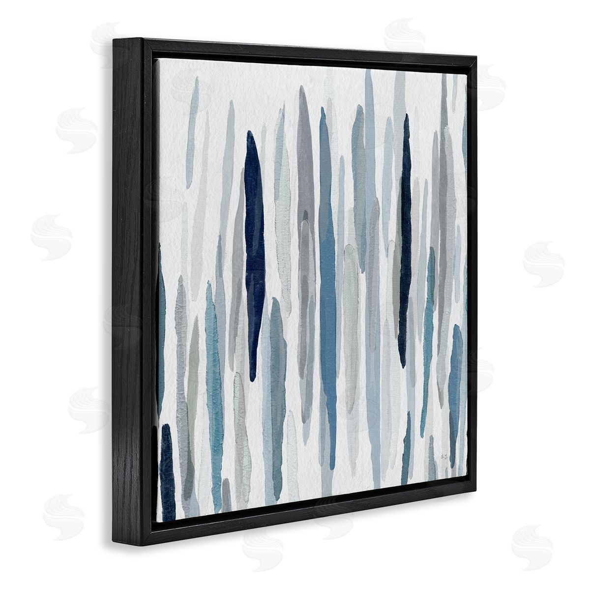 Abstract Rain Pattern Strokes Black Floating Frame Canvas Wall Art, Home Decor by Susan Jill