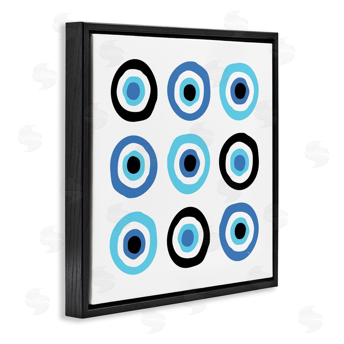 Martina Pavlova Traditional Art Deco Evil Eyes Symbolic Spiral Amulets Black Floating Frame Canvas Wall Art Print