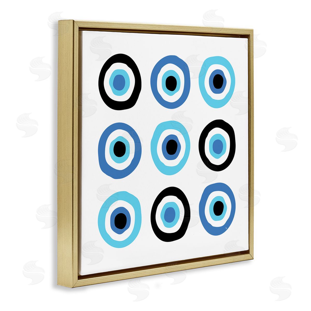 Martina Pavlova Traditional Art Deco Evil Eyes Symbolic Spiral Amulets Gold Floating Frame Canvas Wall Art Print