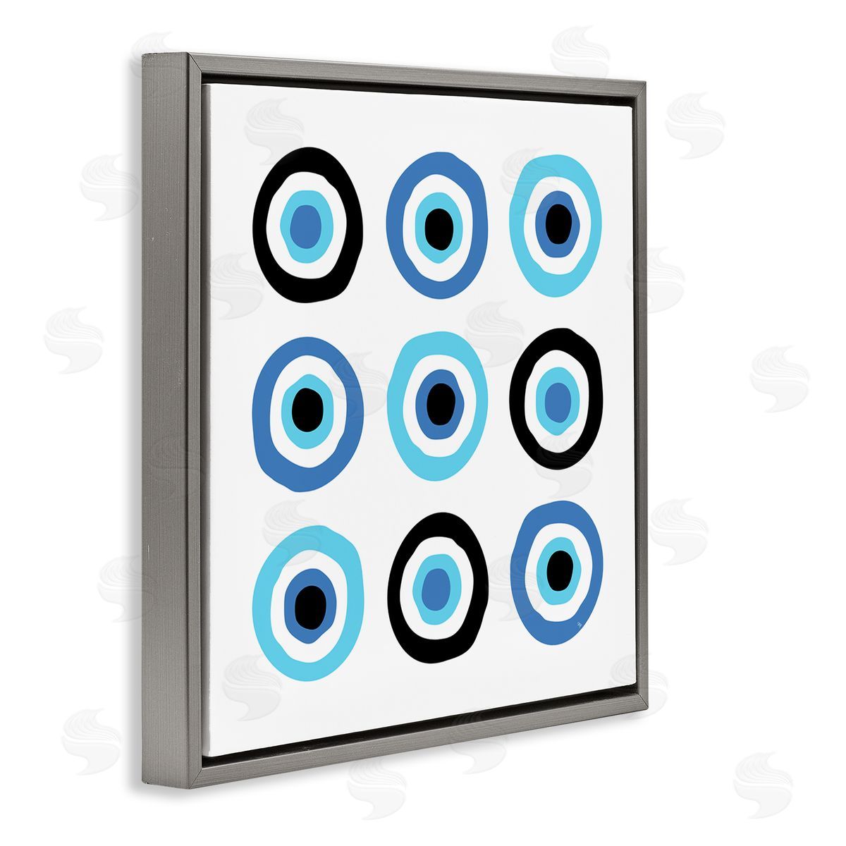Martina Pavlova Traditional Art Deco Evil Eyes Symbolic Spiral Amulets Gray Floating Frame Canvas Wall Art Print