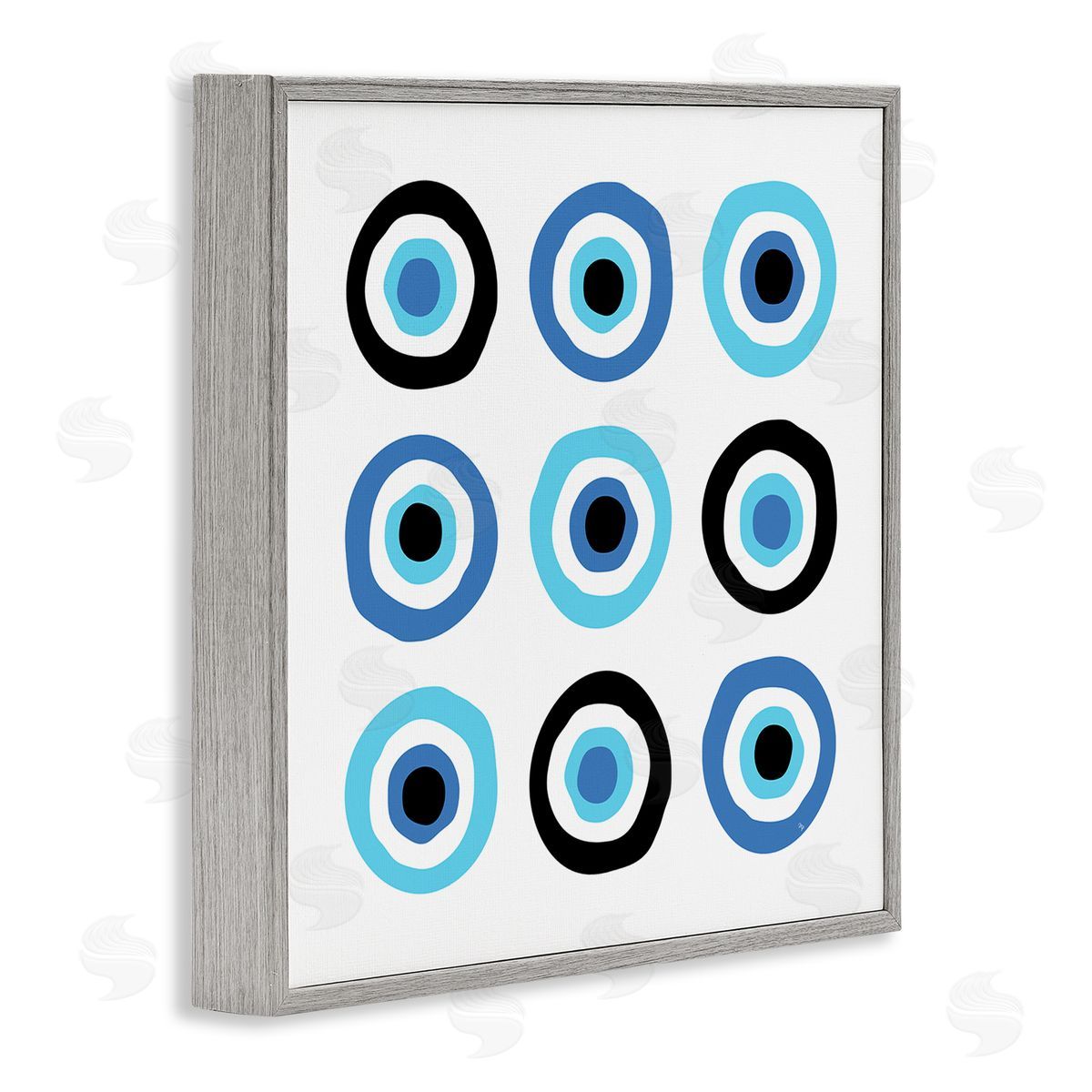 Martina Pavlova Traditional Art Deco Evil Eyes Symbolic Spiral Amulets Gray Framed Glicee Wall Art Print