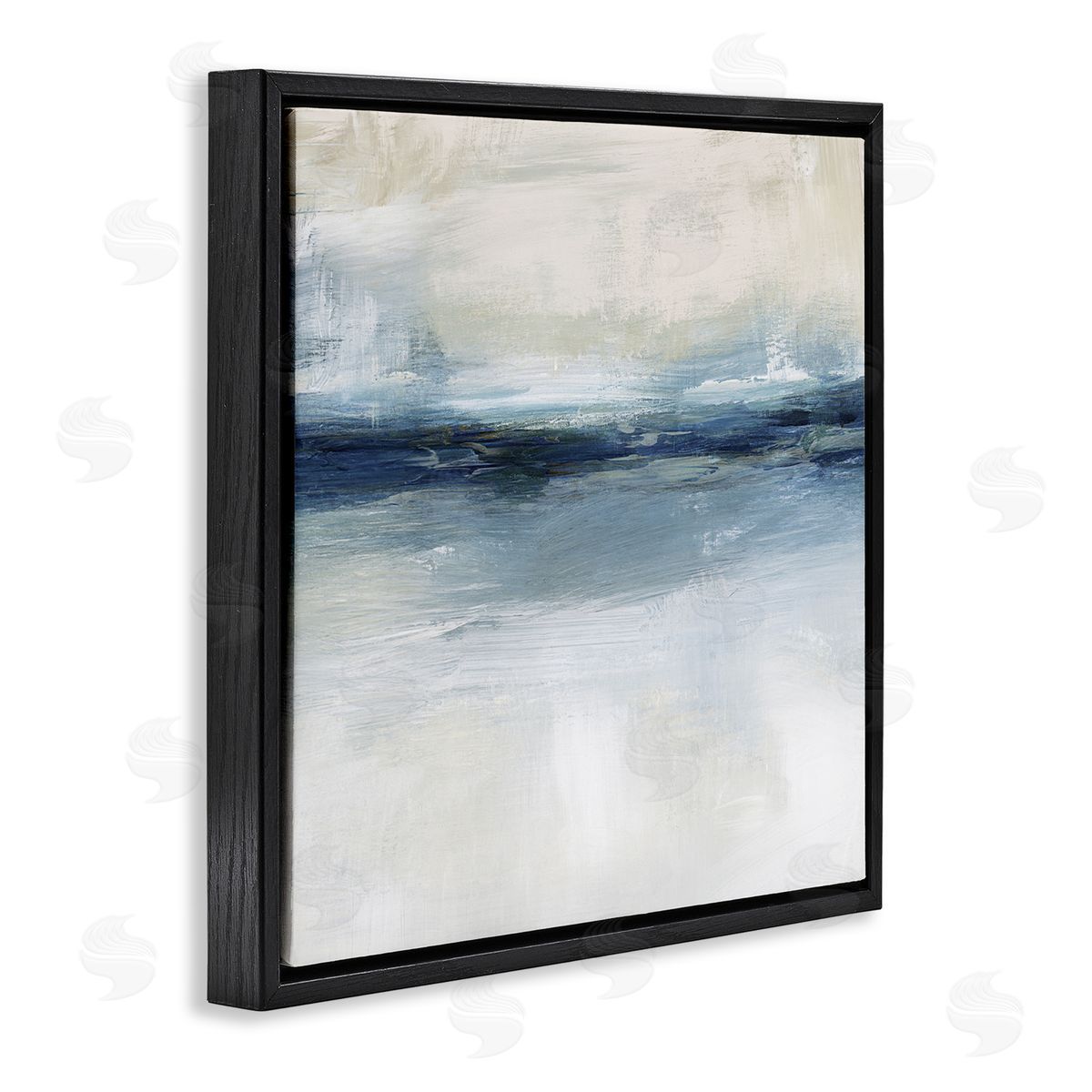Timeless Nautical Gloomy Sea Abstract Black Floating Frame Canvas Wall Art, Home Decor by Nina Blue