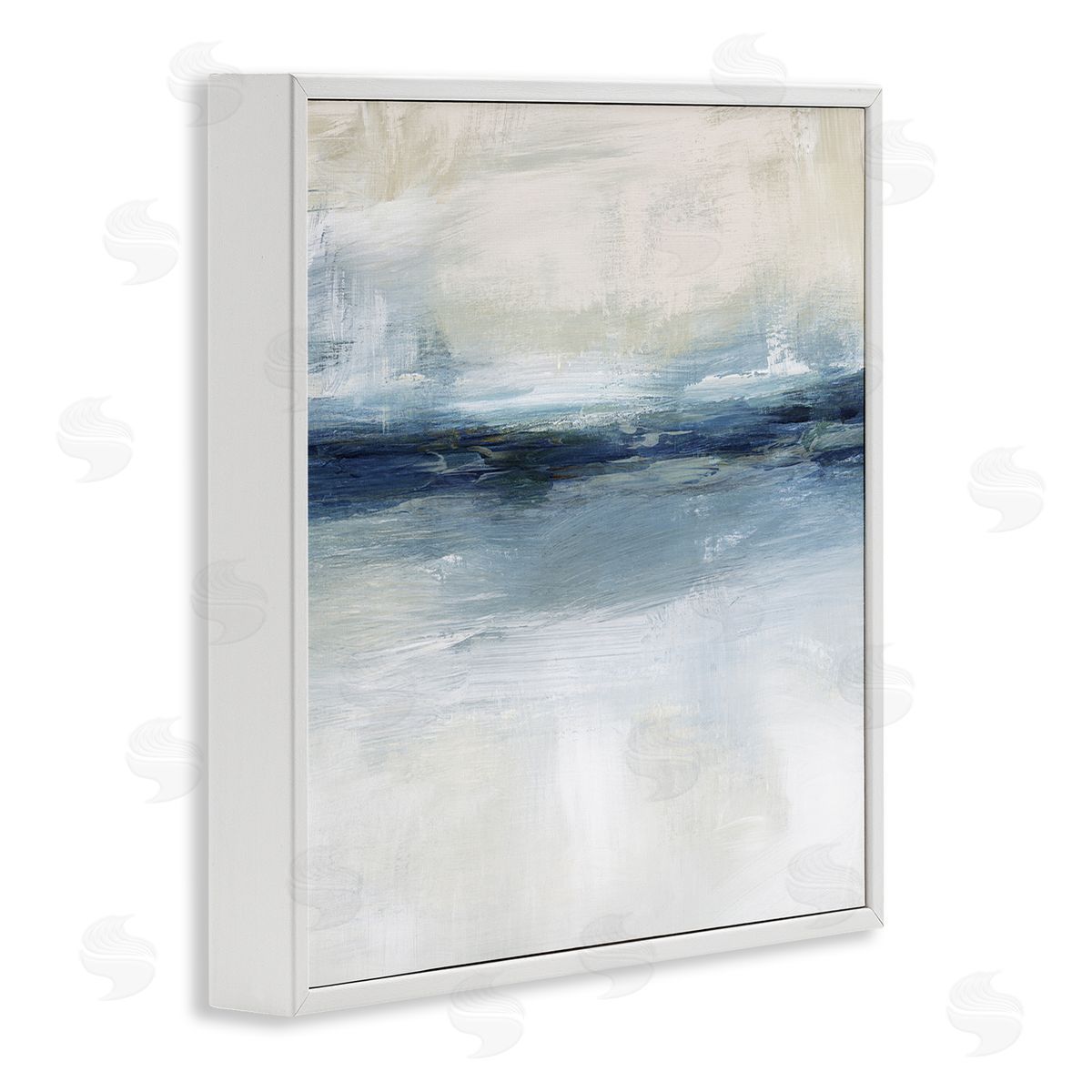 Timeless Nautical Gloomy Sea Abstract White Frame Print Wall Art, Home Decor by Nina Blue