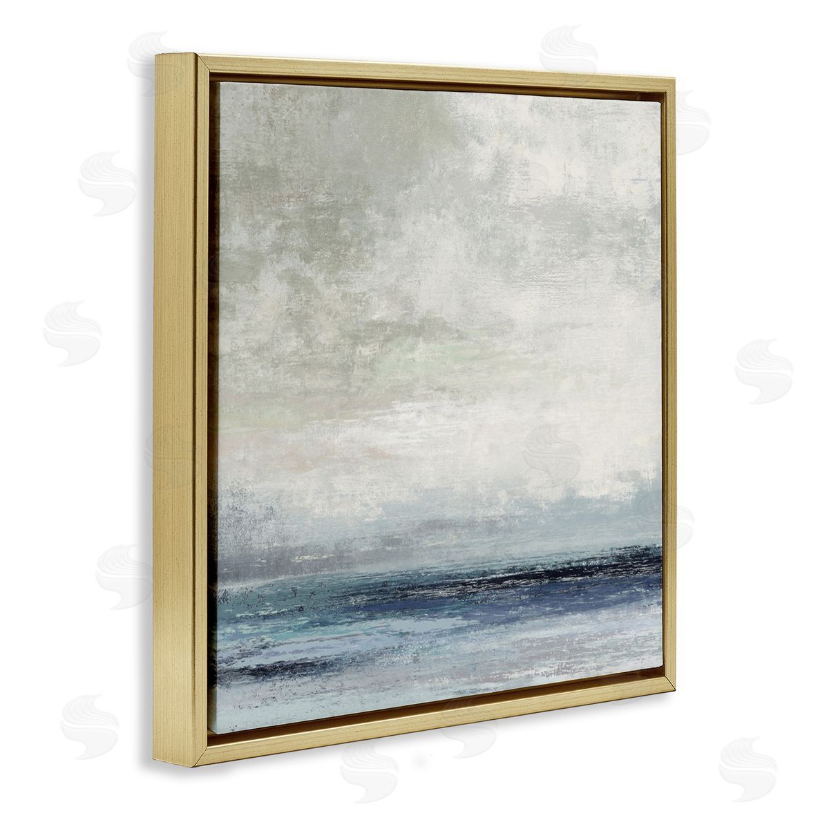 Rainy Sea Shoreline Abstract Gold Floating Frame Canvas Wall Art, Home Decor by Suzanne Nicoll