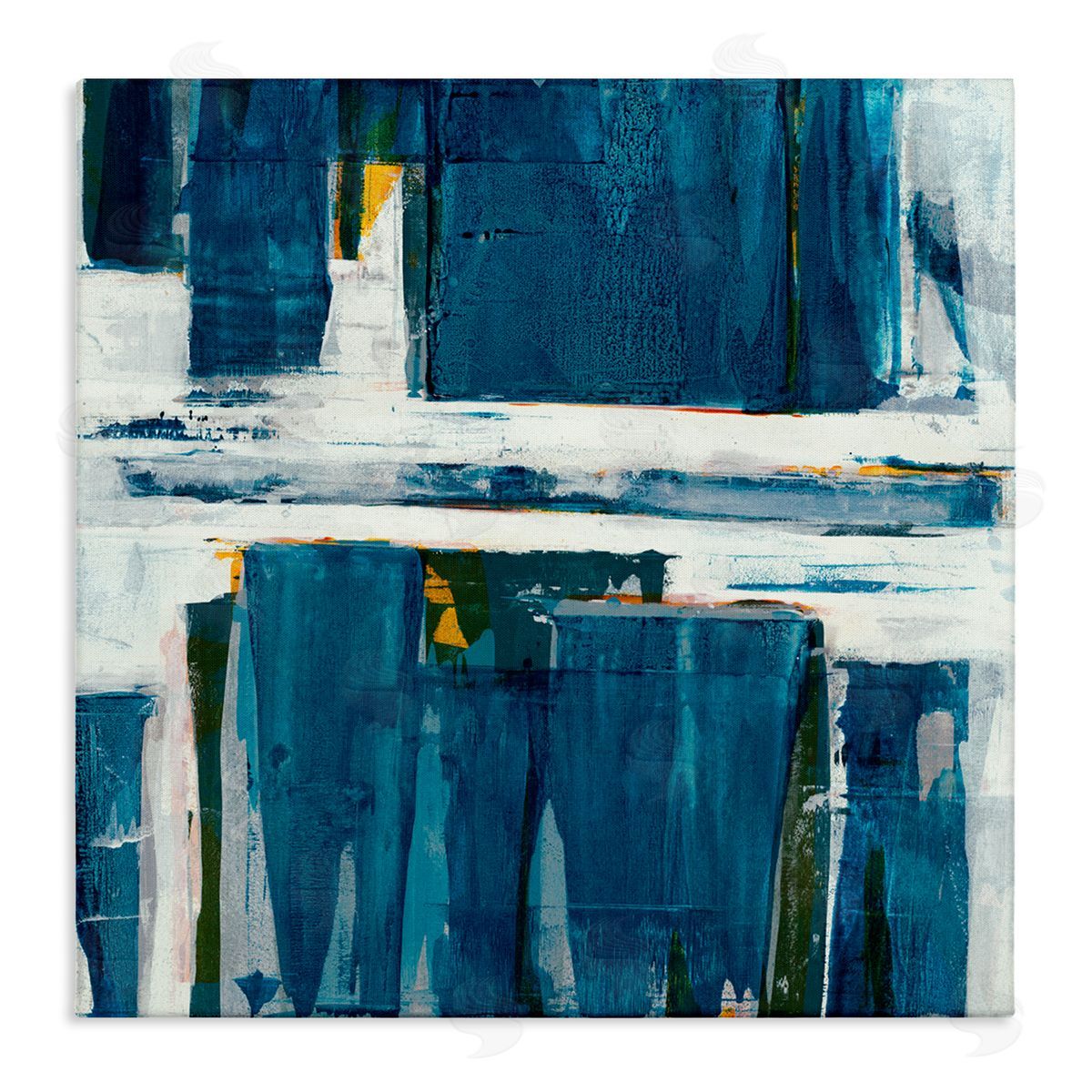 Jeff Iorillo Ultramarine Pier White Sea Flood Abstract Nature Stretched Canvas Wall Art Print