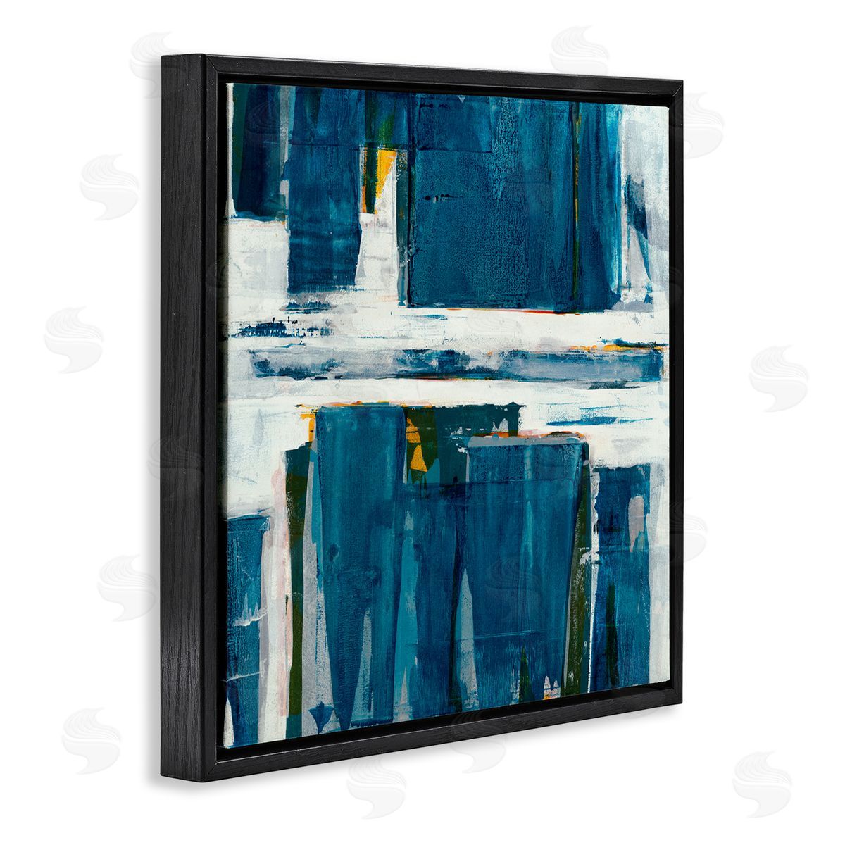 Jeff Iorillo Ultramarine Pier White Sea Flood Abstract Nature Black Floating Frame Canvas Wall Art Print