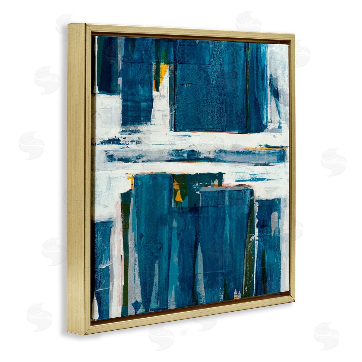 Jeff Iorillo Ultramarine Pier White Sea Flood Abstract Nature Gold Floating Frame Canvas Wall Art Print