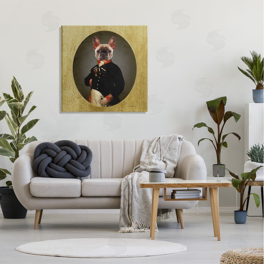 Amanda Greenwood Military French Bulldog Funny Conquistador Dog Fashion Canvas Wall Art in Room