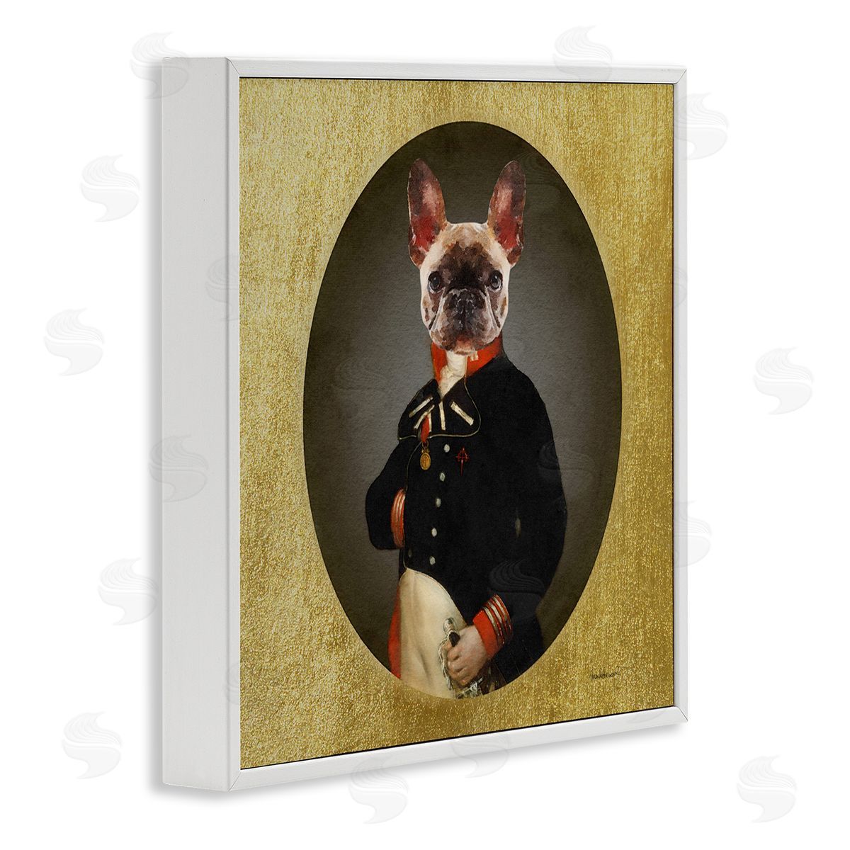 Amanda Greenwood Military French Bulldog Funny Conquistador Dog Fashion White Framed Glicee Wall Art Print