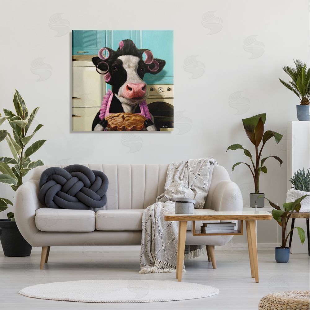 Lucia Heffernan Kitchen Baking Cow Farm Animal Apron Hair Rolls Canvas Wall Art in Room