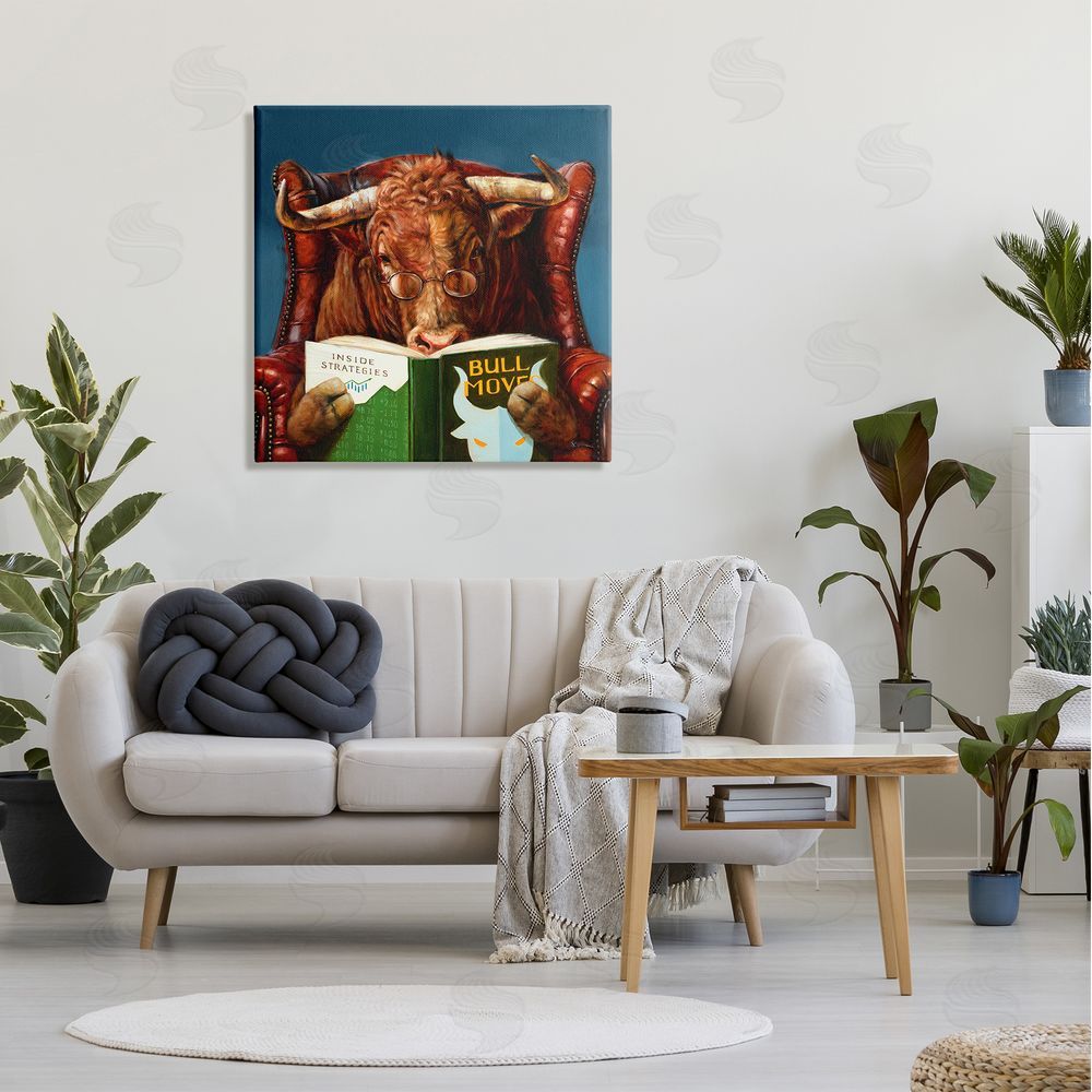 Lucia Heffernan Reading Longhorn Bull Red Sofa Animal Farm Literature Canvas Wall Art in Room