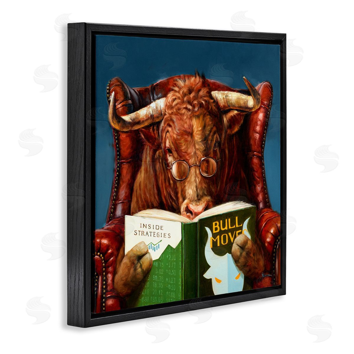 Lucia Heffernan Reading Longhorn Bull Red Sofa Animal Farm Literature Black Floating Frame Canvas Wall Art Print
