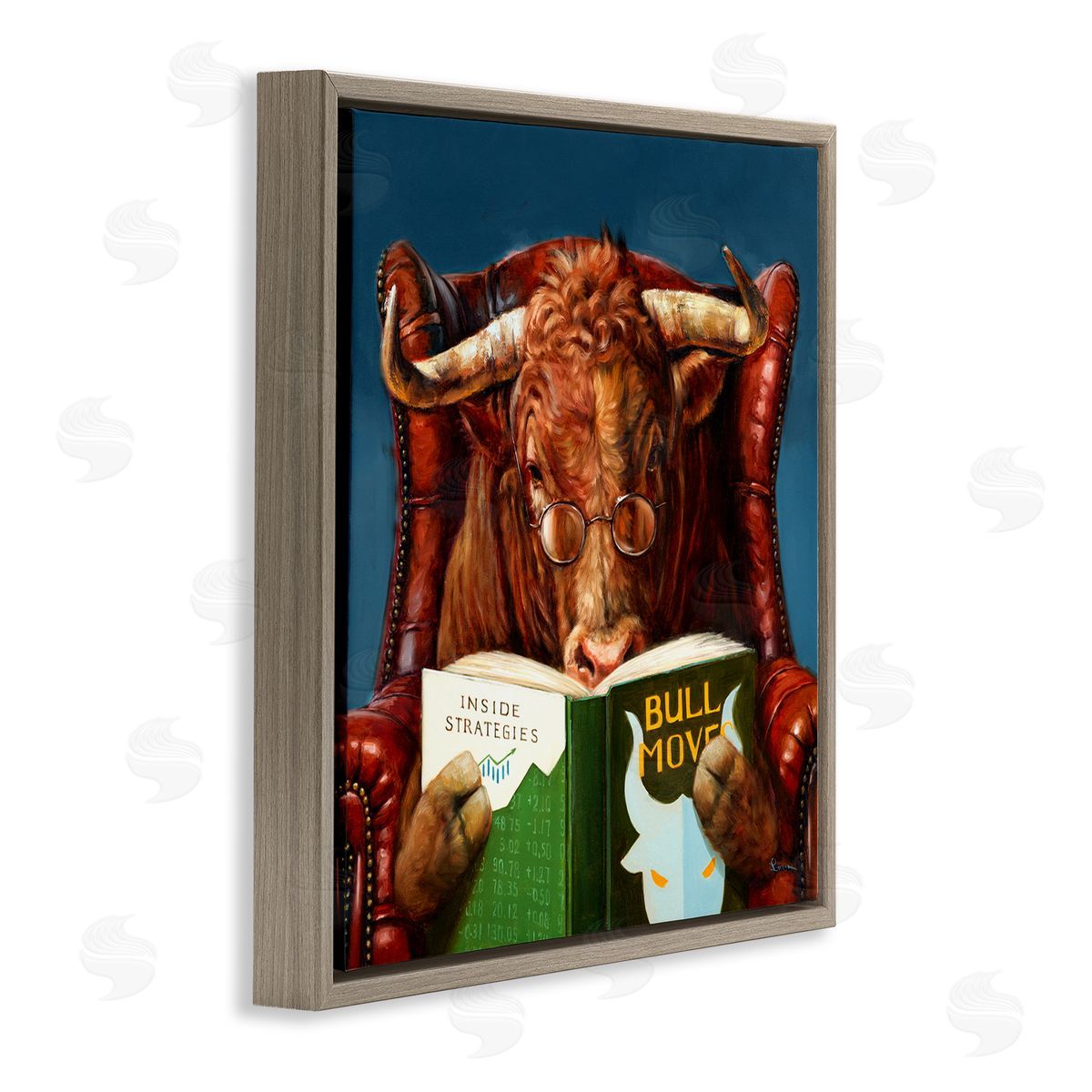 Lucia Heffernan Reading Longhorn Bull Red Sofa Animal Farm Literature Brown Floating Frame Canvas Wall Art Print
