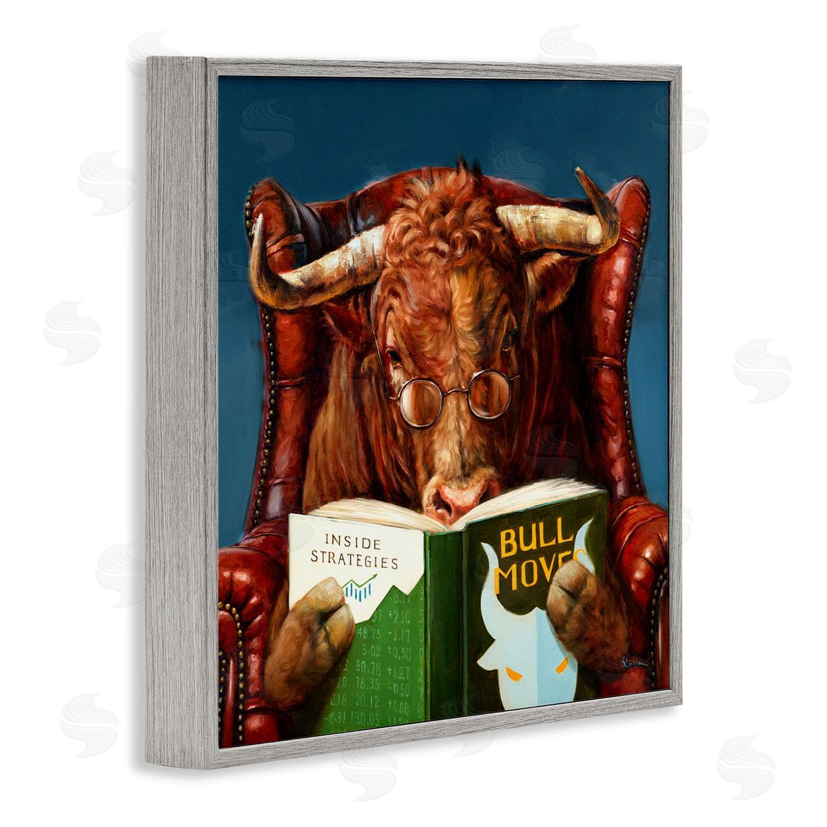 Lucia Heffernan Reading Longhorn Bull Red Sofa Animal Farm Literature Gray Framed Glicee Wall Art Print