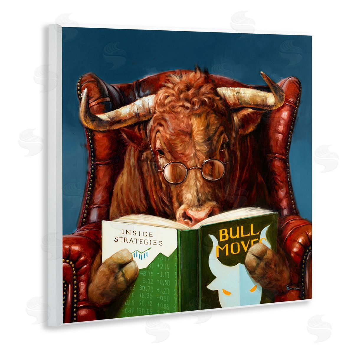 Lucia Heffernan Reading Longhorn Bull Red Sofa Animal Farm Literature Wooden Wall Plaque Art Print