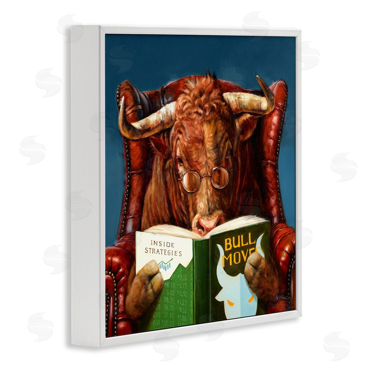 Lucia Heffernan Reading Longhorn Bull Red Sofa Animal Farm Literature White Framed Glicee Wall Art Print