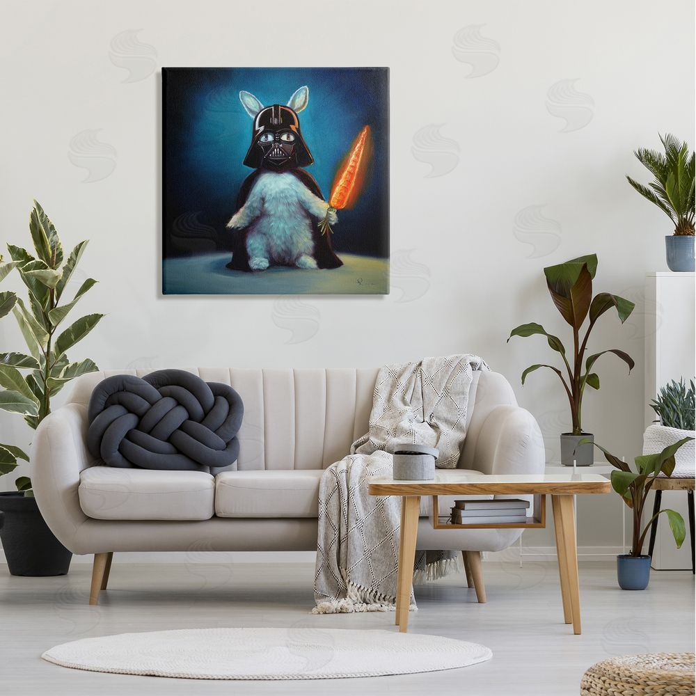 Lucia Heffernan Rabbit Star Wars Neon Carrot Cartoon Pet Portrait Canvas Wall Art in Room