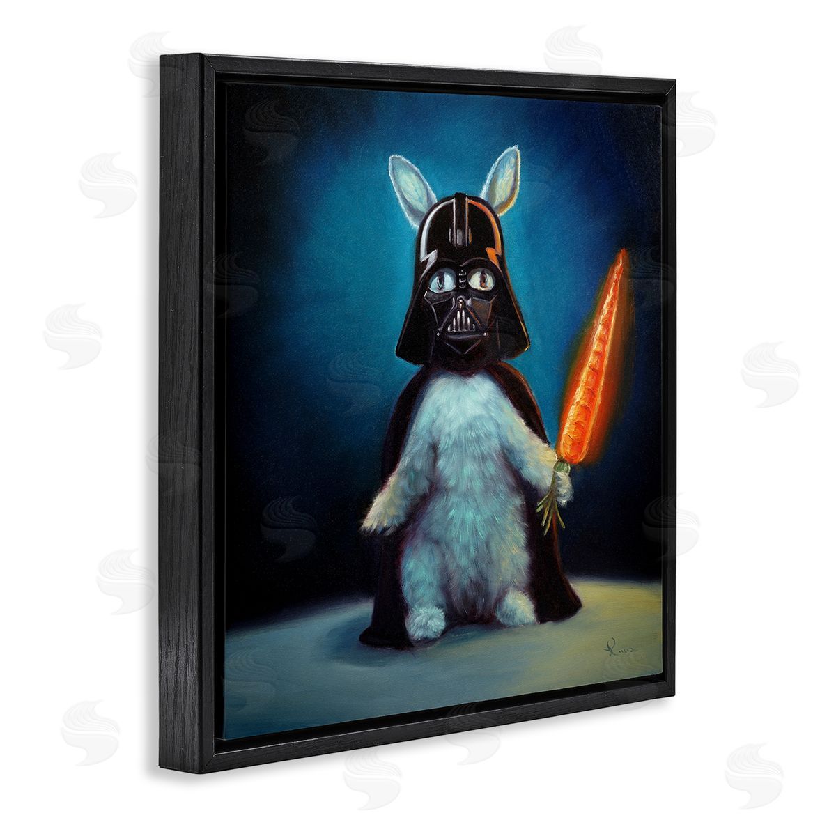 Lucia Heffernan Rabbit Star Wars Neon Carrot Cartoon Pet Portrait Black Floating Frame Canvas Wall Art Print