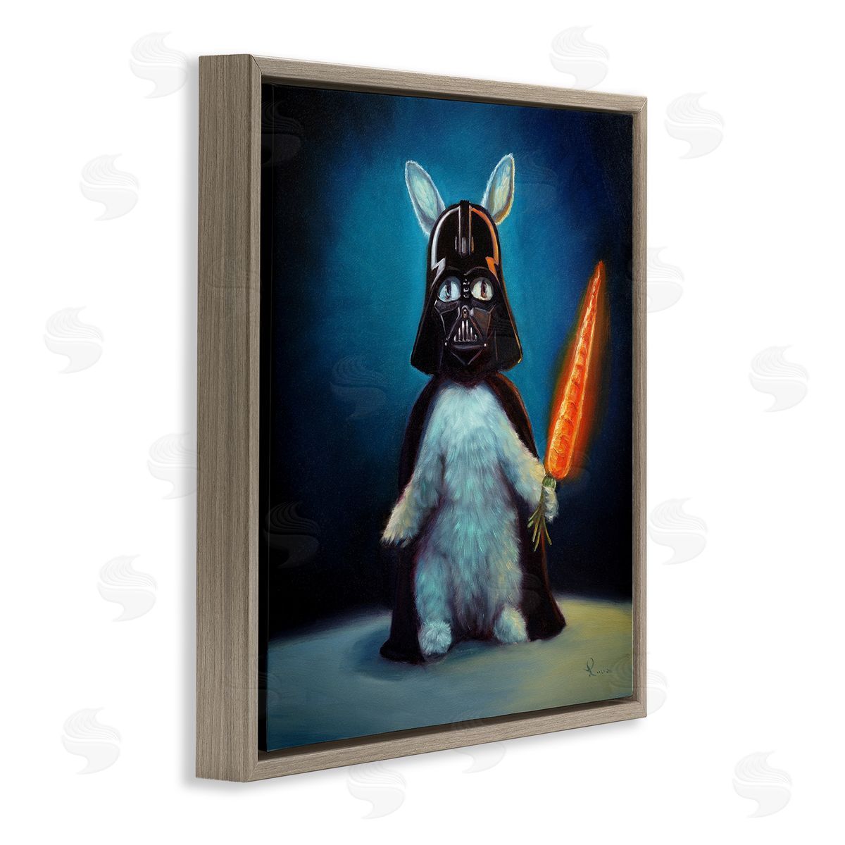 Lucia Heffernan Rabbit Star Wars Neon Carrot Cartoon Pet Portrait Brown Floating Frame Canvas Wall Art Print