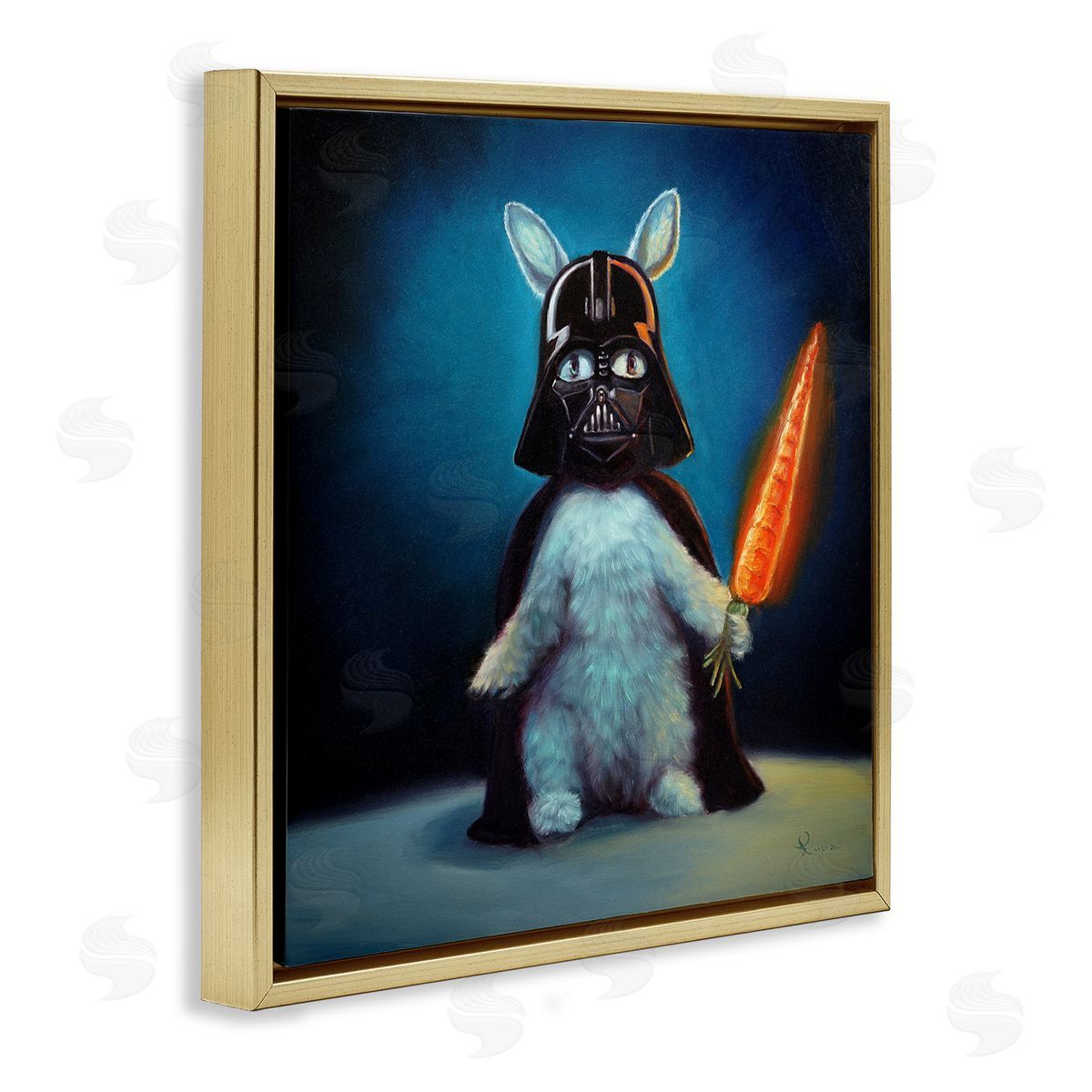 Lucia Heffernan Rabbit Star Wars Neon Carrot Cartoon Pet Portrait Gold Floating Frame Canvas Wall Art Print