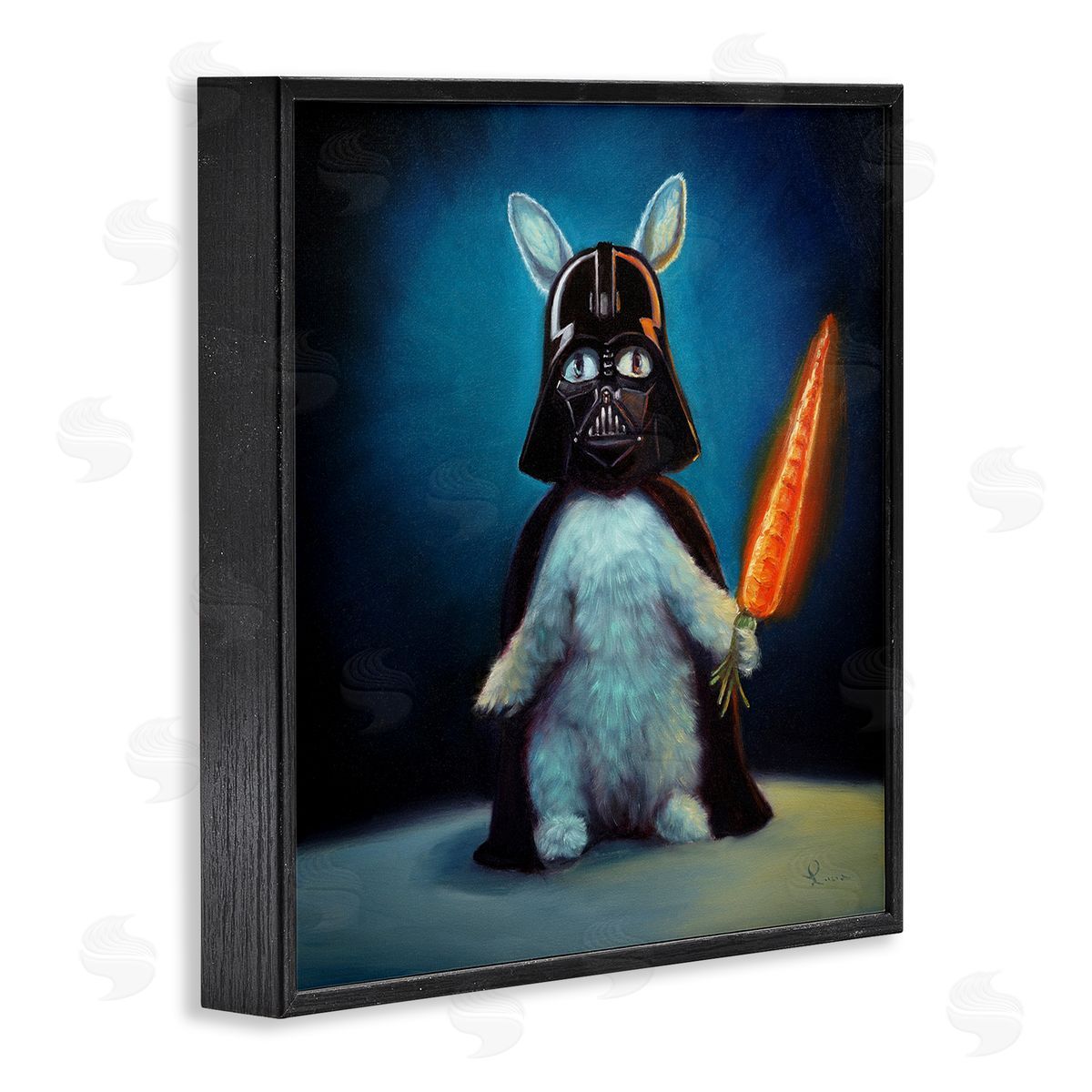 Lucia Heffernan Rabbit Star Wars Neon Carrot Cartoon Pet Portrait Black Framed Glicee Wall Art Print