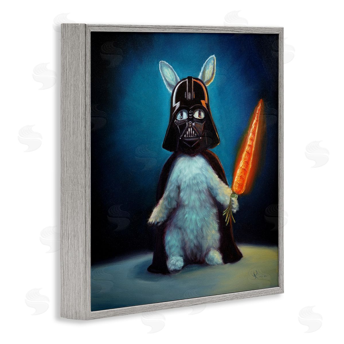 Lucia Heffernan Rabbit Star Wars Neon Carrot Cartoon Pet Portrait Gray Framed Glicee Wall Art Print