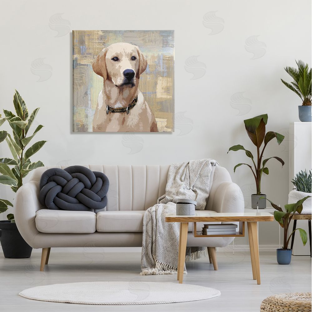 Keri Rodgers Sharp Golden Retriever Dog Grunge Patched Background Canvas Wall Art in Room