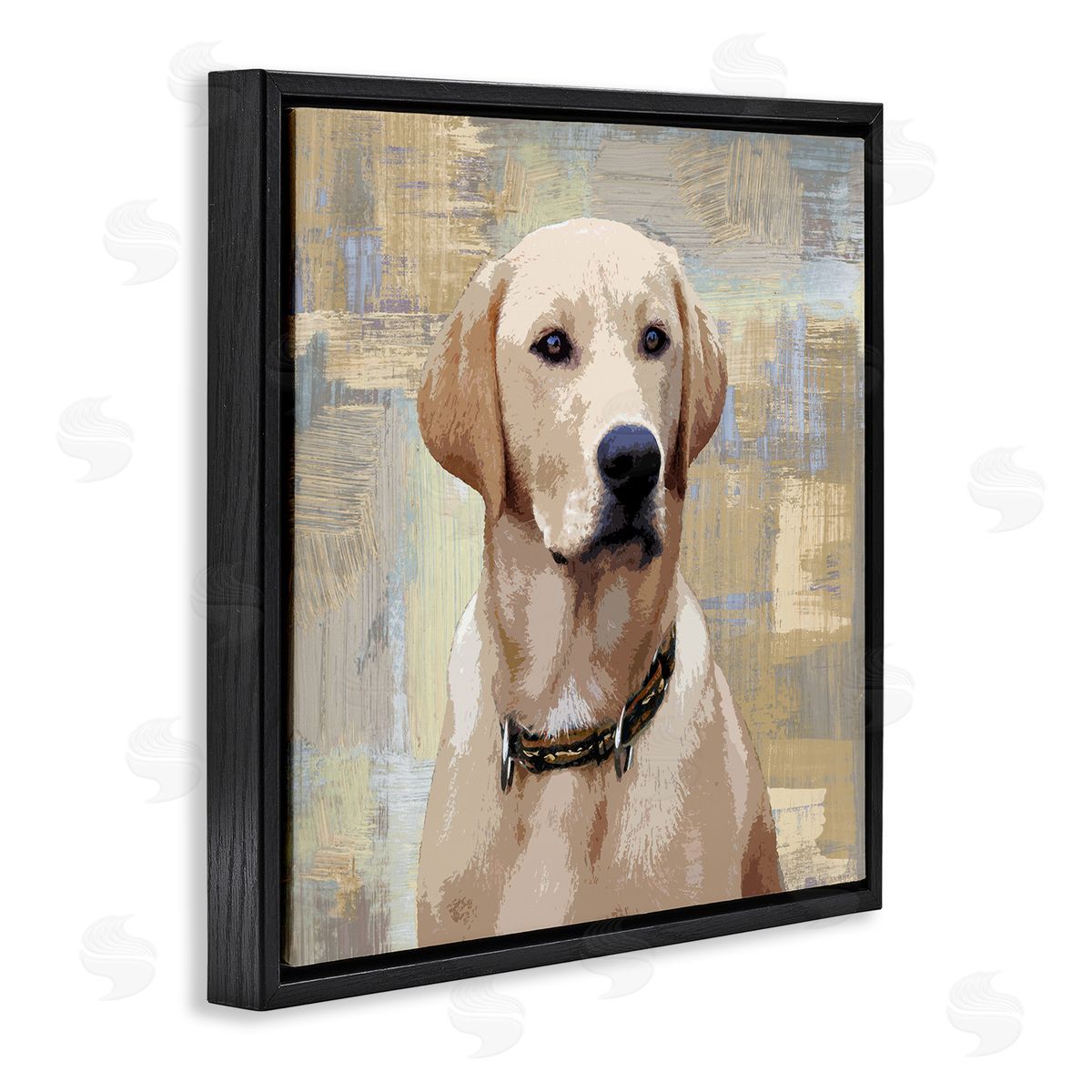 Keri Rodgers Sharp Golden Retriever Dog Grunge Patched Background Black Floating Frame Canvas Wall Art Print