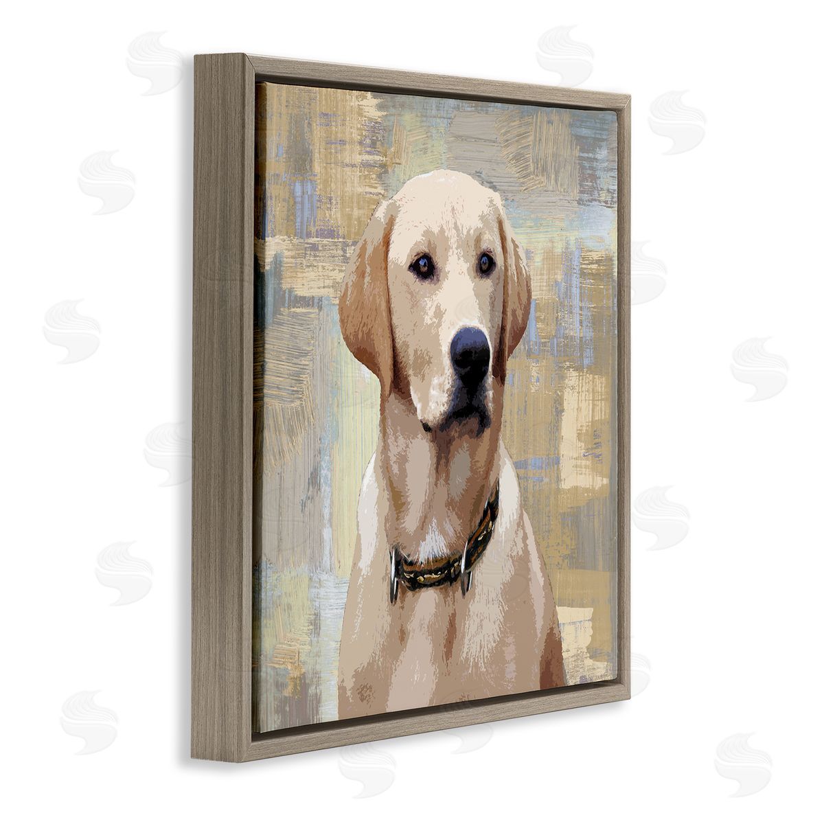 Keri Rodgers Sharp Golden Retriever Dog Grunge Patched Background Brown Floating Frame Canvas Wall Art Print