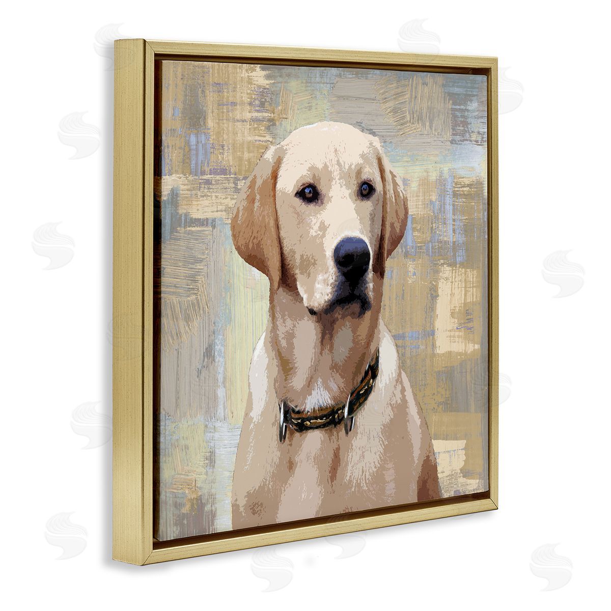 Keri Rodgers Sharp Golden Retriever Dog Grunge Patched Background Gold Floating Frame Canvas Wall Art Print