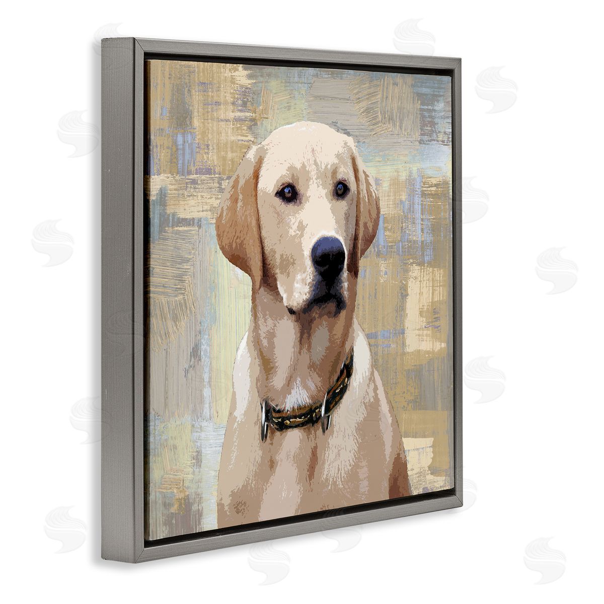 Keri Rodgers Sharp Golden Retriever Dog Grunge Patched Background Gray Floating Frame Canvas Wall Art Print