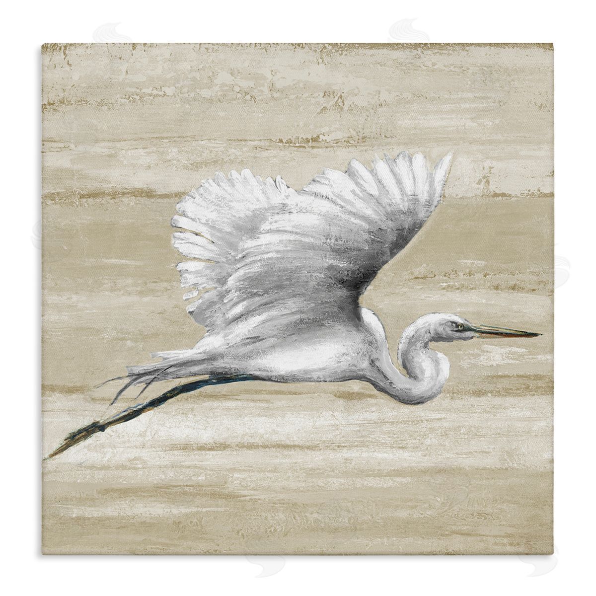 Patricia Pinto Flying Heron Sand Textured Background Natural Tones Stretched Canvas Wall Art Print