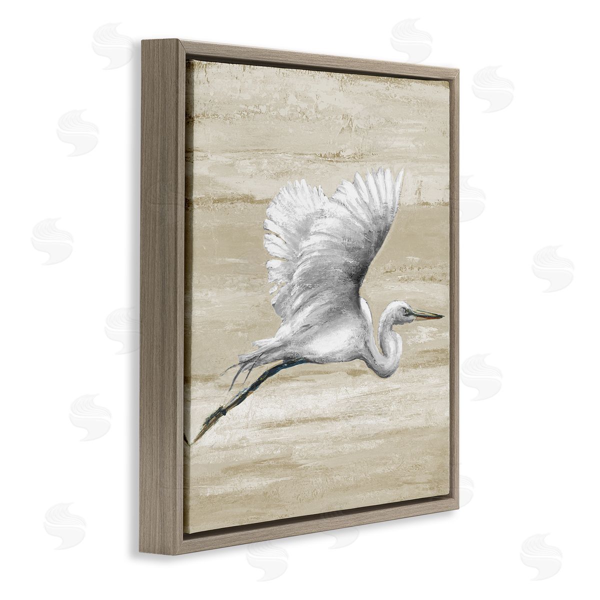 Patricia Pinto Flying Heron Sand Textured Background Natural Tones Brown Floating Frame Canvas Wall Art Print