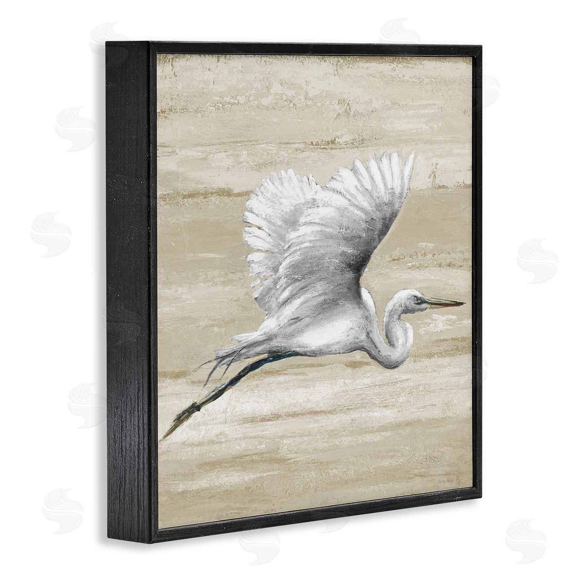 Patricia Pinto Flying Heron Sand Textured Background Natural Tones Black Framed Glicee Wall Art Print
