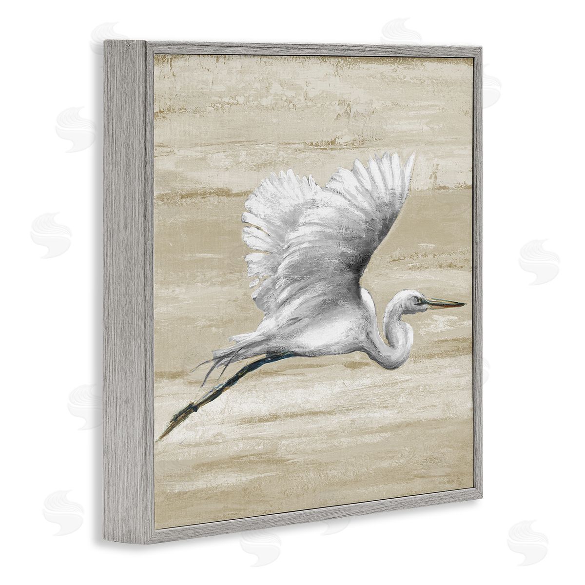 Patricia Pinto Flying Heron Sand Textured Background Natural Tones Gray Framed Glicee Wall Art Print