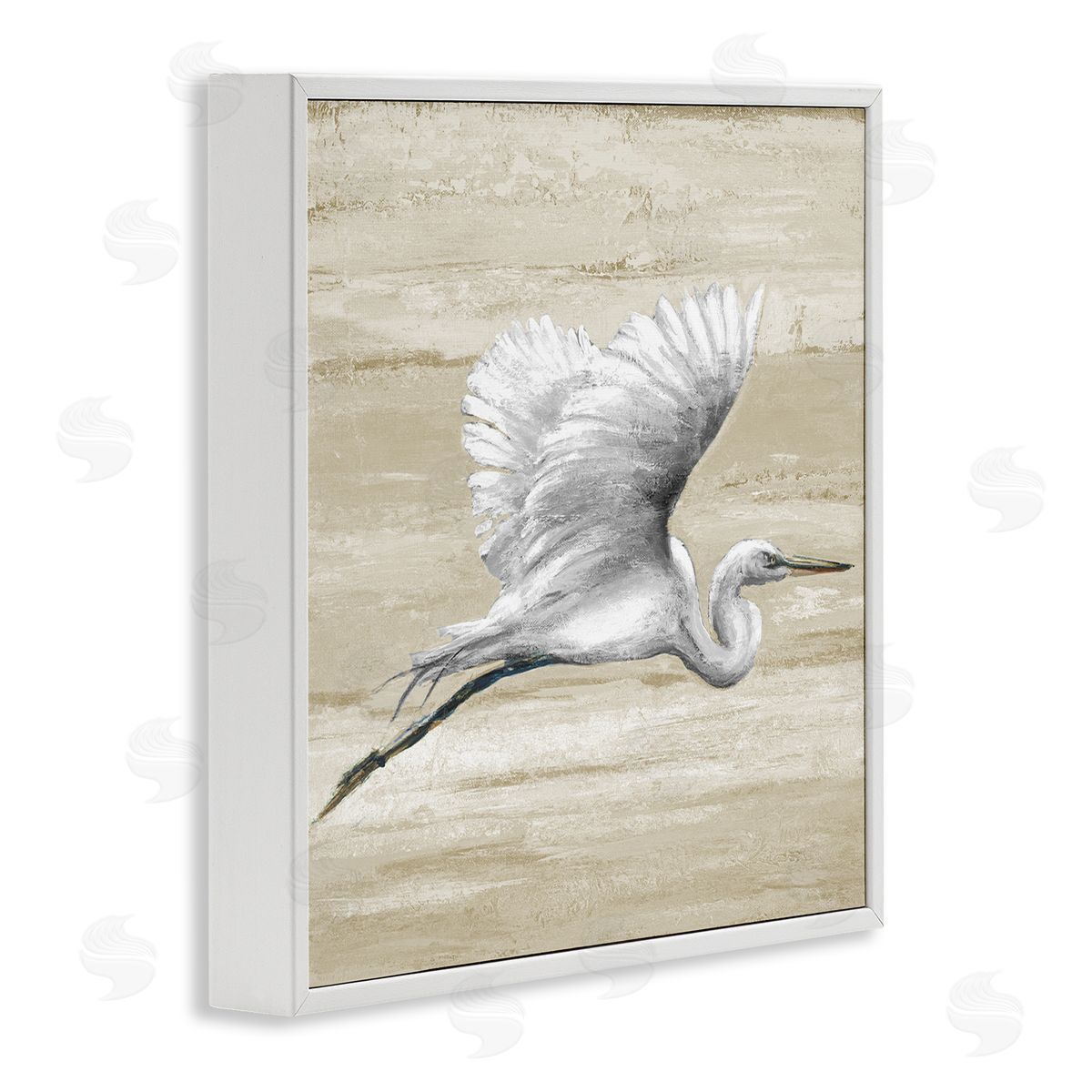 Patricia Pinto Flying Heron Sand Textured Background Natural Tones White Framed Glicee Wall Art Print