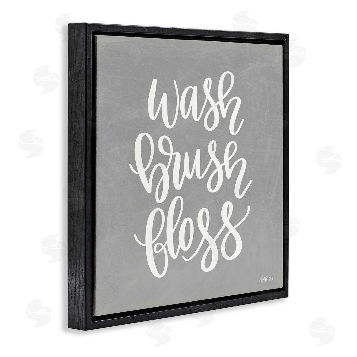 Imperfect Dust Wash Brush Floss Simplistic Hygiene Reminder Textured Sign Black Floating Frame Canvas Wall Art Print