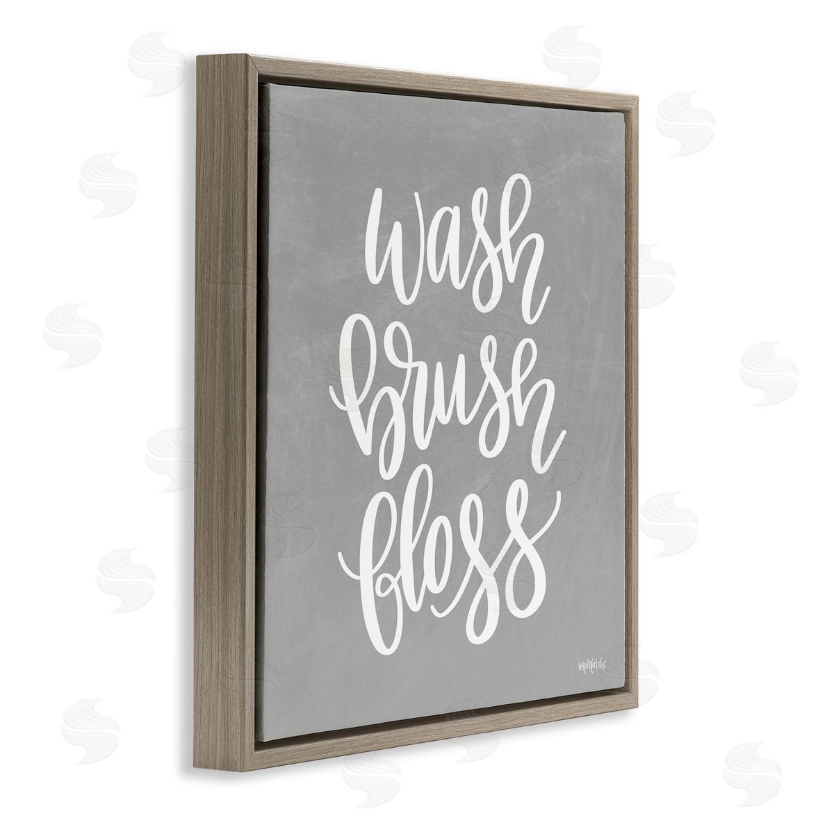 Imperfect Dust Wash Brush Floss Simplistic Hygiene Reminder Textured Sign Brown Floating Frame Canvas Wall Art Print