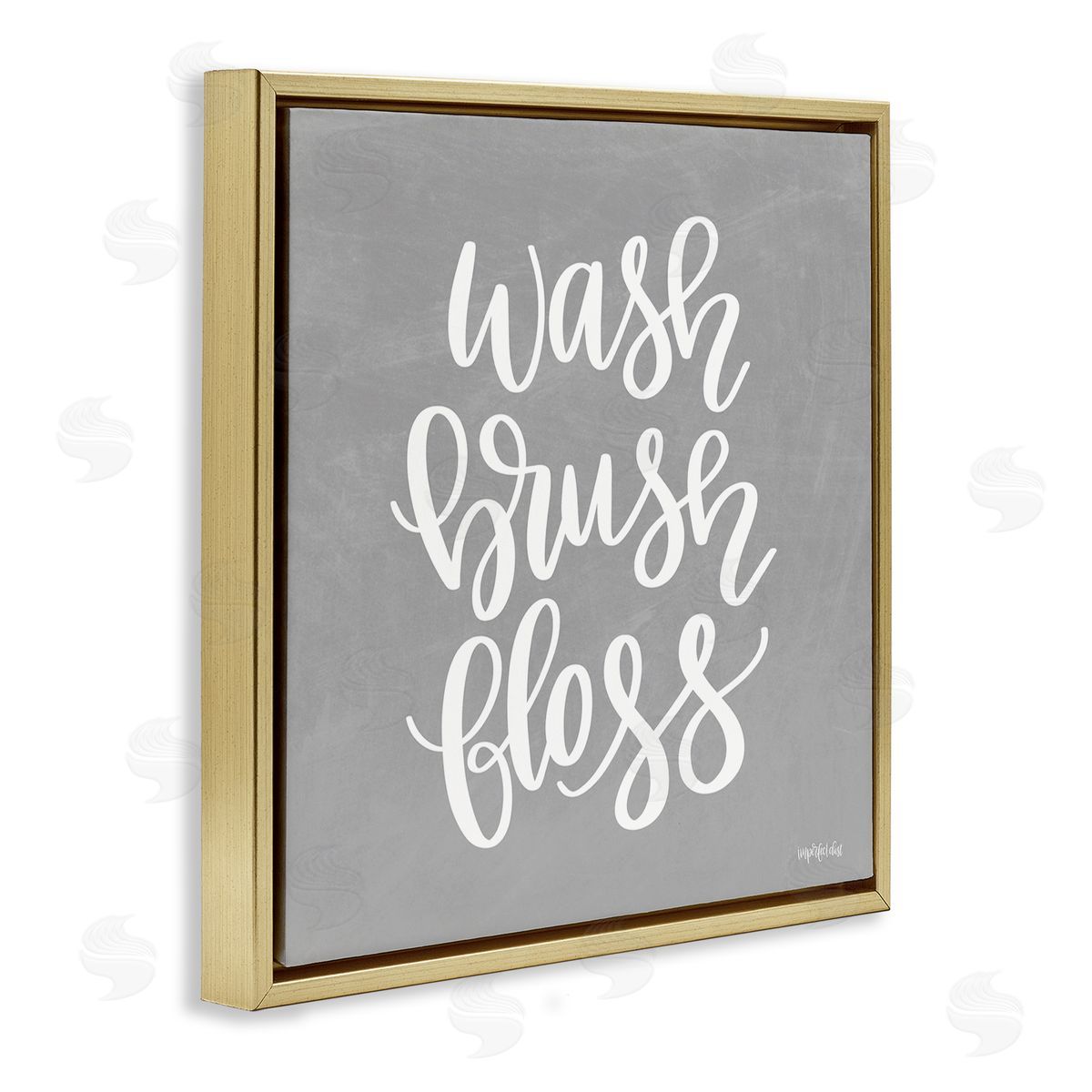 Imperfect Dust Wash Brush Floss Simplistic Hygiene Reminder Textured Sign Gold Floating Frame Canvas Wall Art Print
