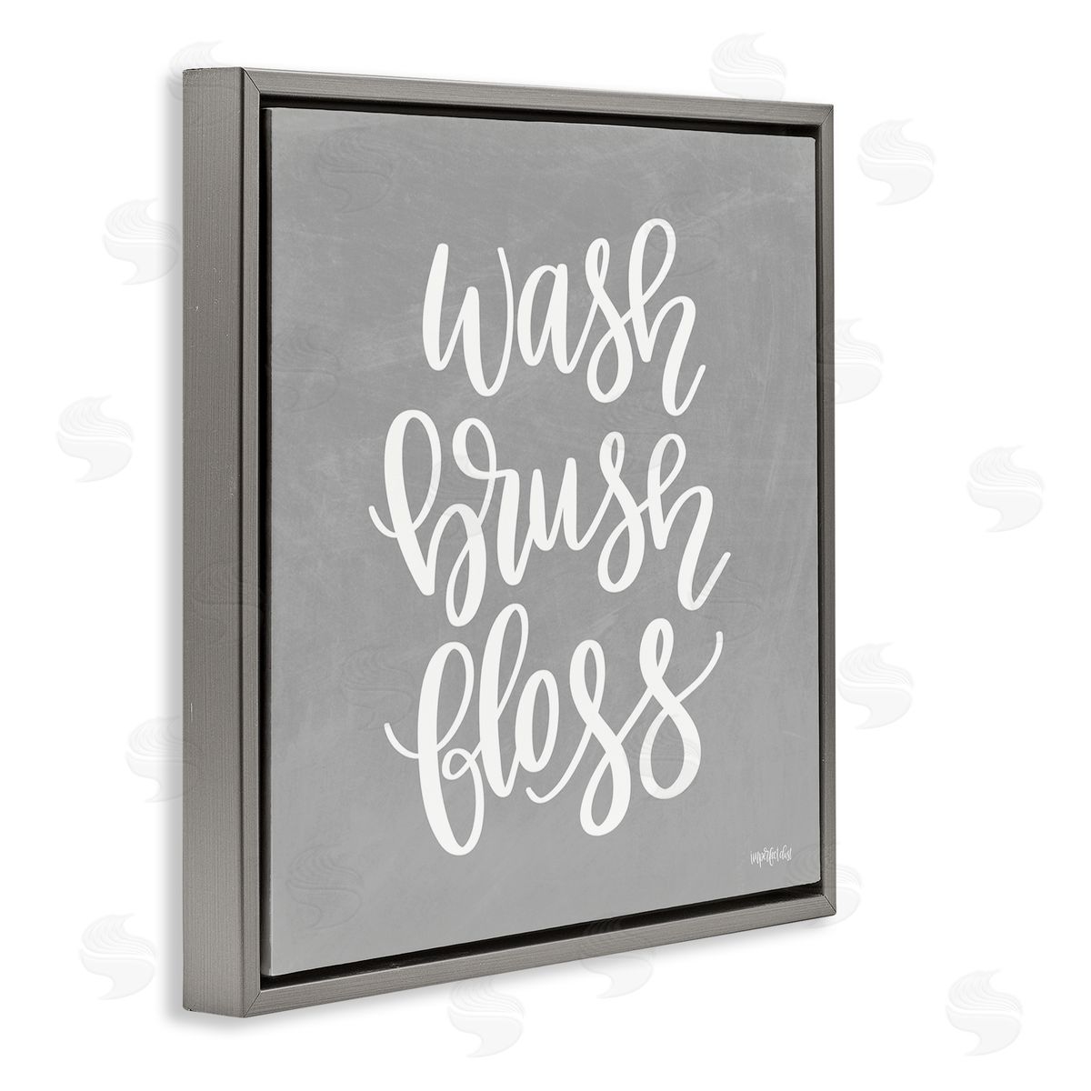 Imperfect Dust Wash Brush Floss Simplistic Hygiene Reminder Textured Sign Gray Floating Frame Canvas Wall Art Print