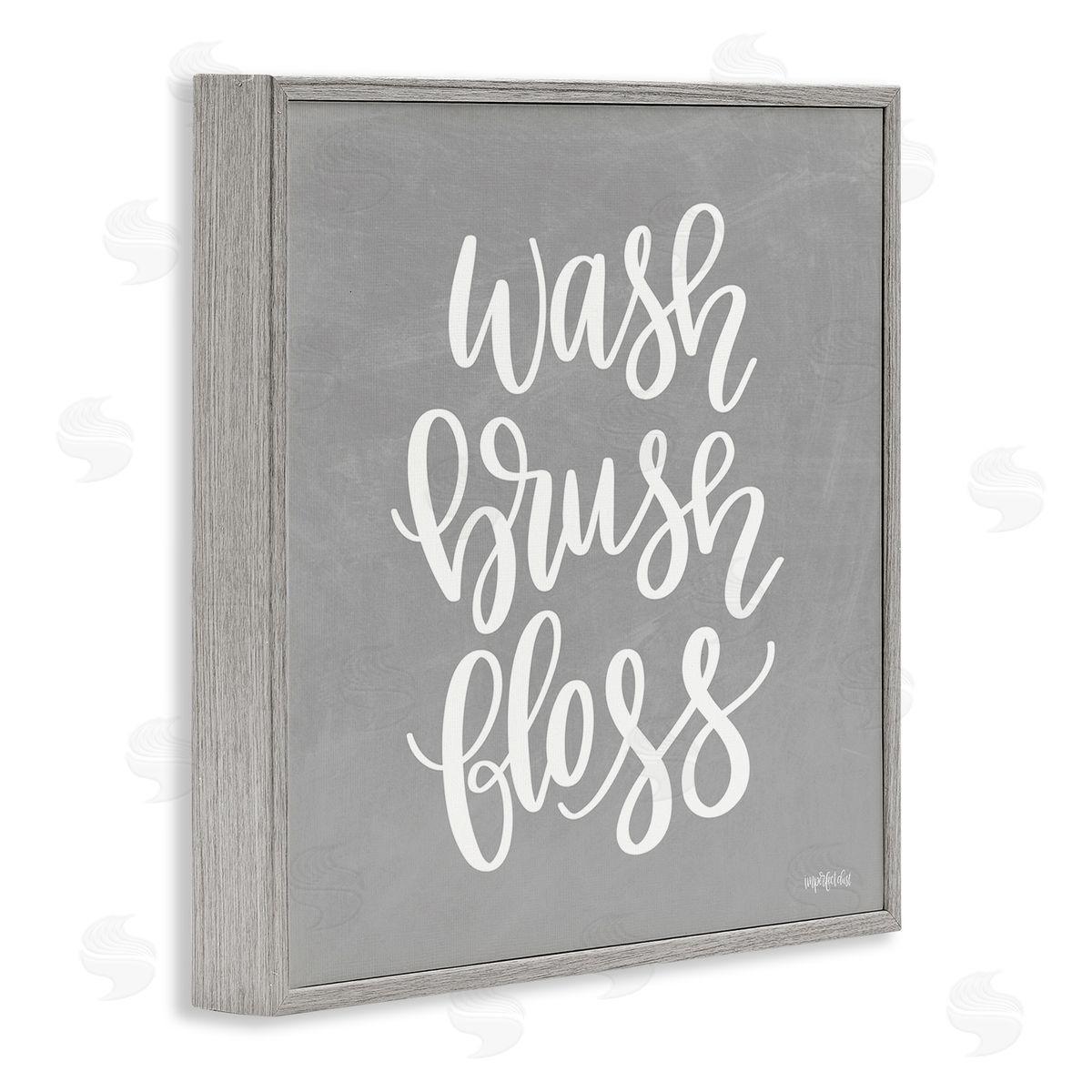 Imperfect Dust Wash Brush Floss Simplistic Hygiene Reminder Textured Sign Gray Framed Glicee Wall Art Print