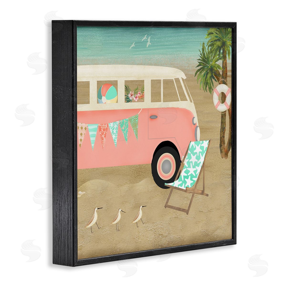 Beth Albert Surfing Bohemian Camping Trailer Beach Palm Trees Black Framed Glicee Wall Art Print