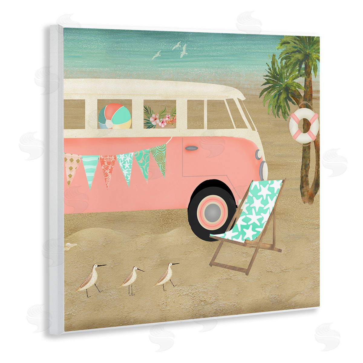 Beth Albert Surfing Bohemian Camping Trailer Beach Palm Trees Wooden Wall Plaque Art Print