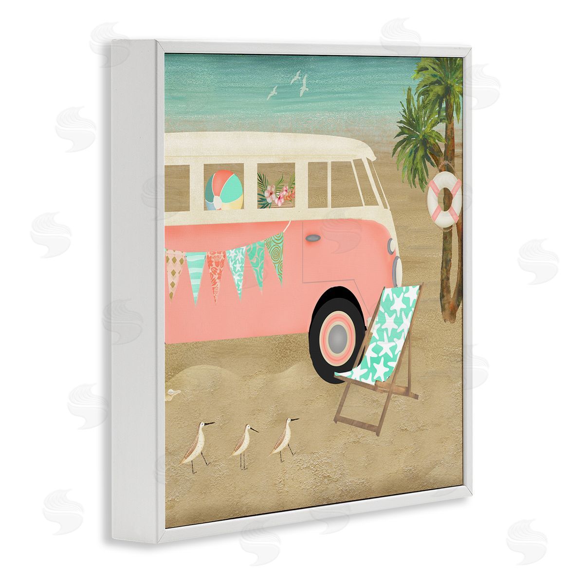 Beth Albert Surfing Bohemian Camping Trailer Beach Palm Trees White Framed Glicee Wall Art Print