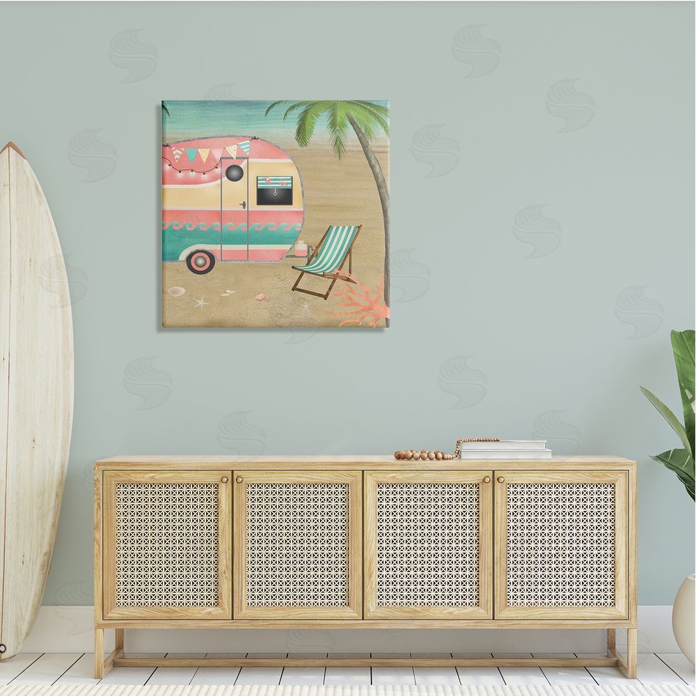 Beth Albert Summer Camping Caravan Starfish Sand Picnic Tropical Landscape Canvas Wall Art in Room