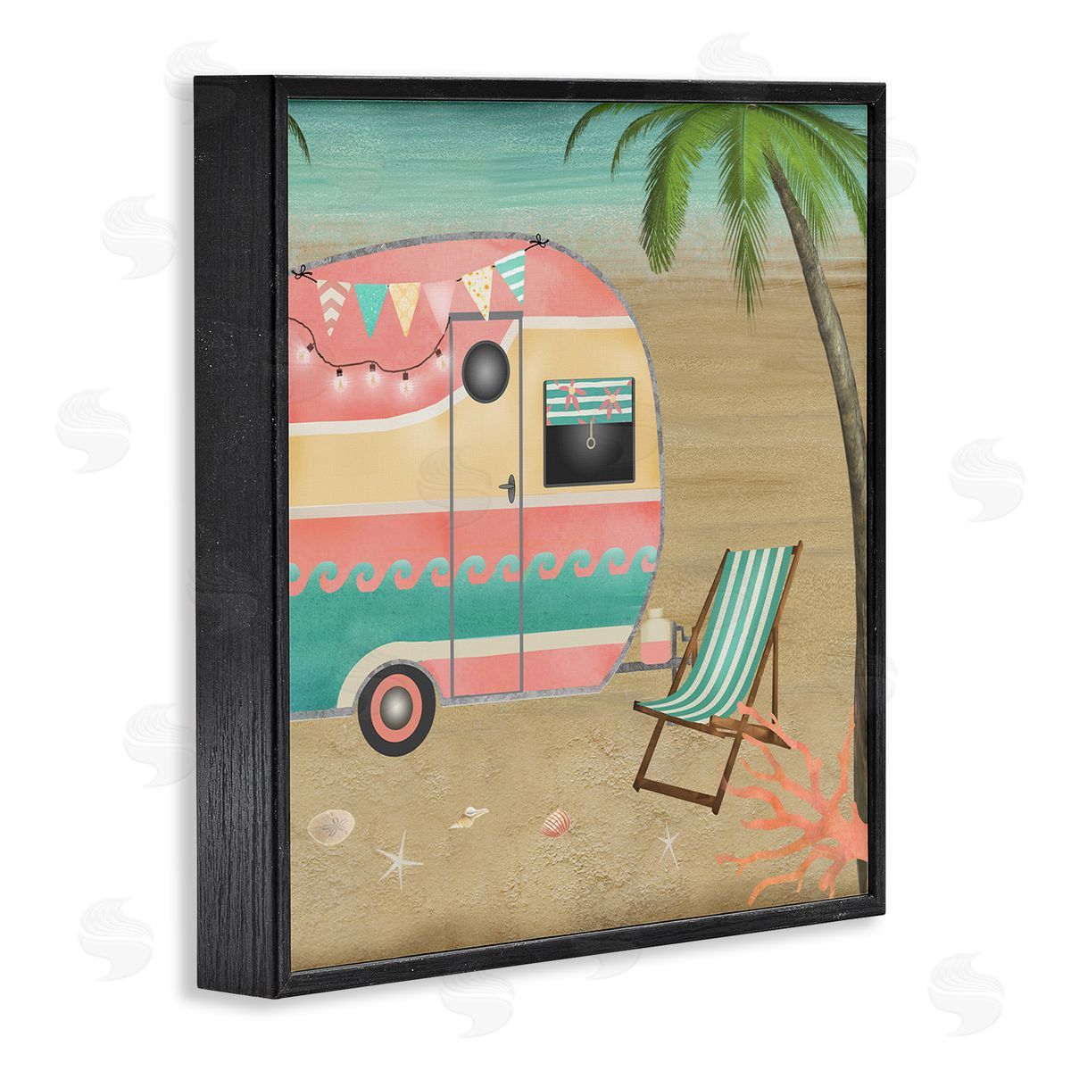 Beth Albert Summer Camping Caravan Starfish Sand Picnic Tropical Landscape Black Framed Glicee Wall Art Print